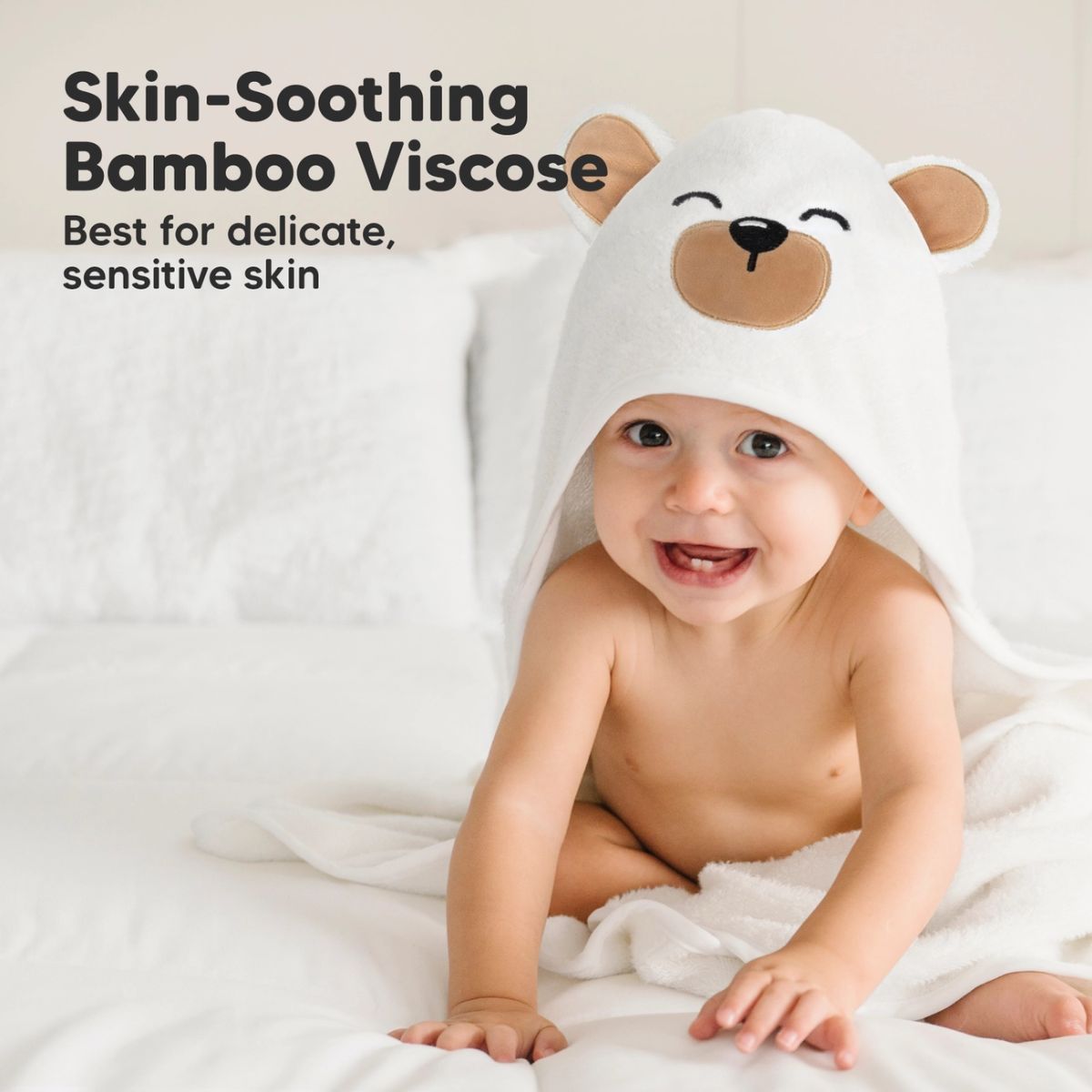 KeaBabies Cuddle Baby Hooded Towel Regular - Grizzly - Gentle and Safe for Sensitive Skin