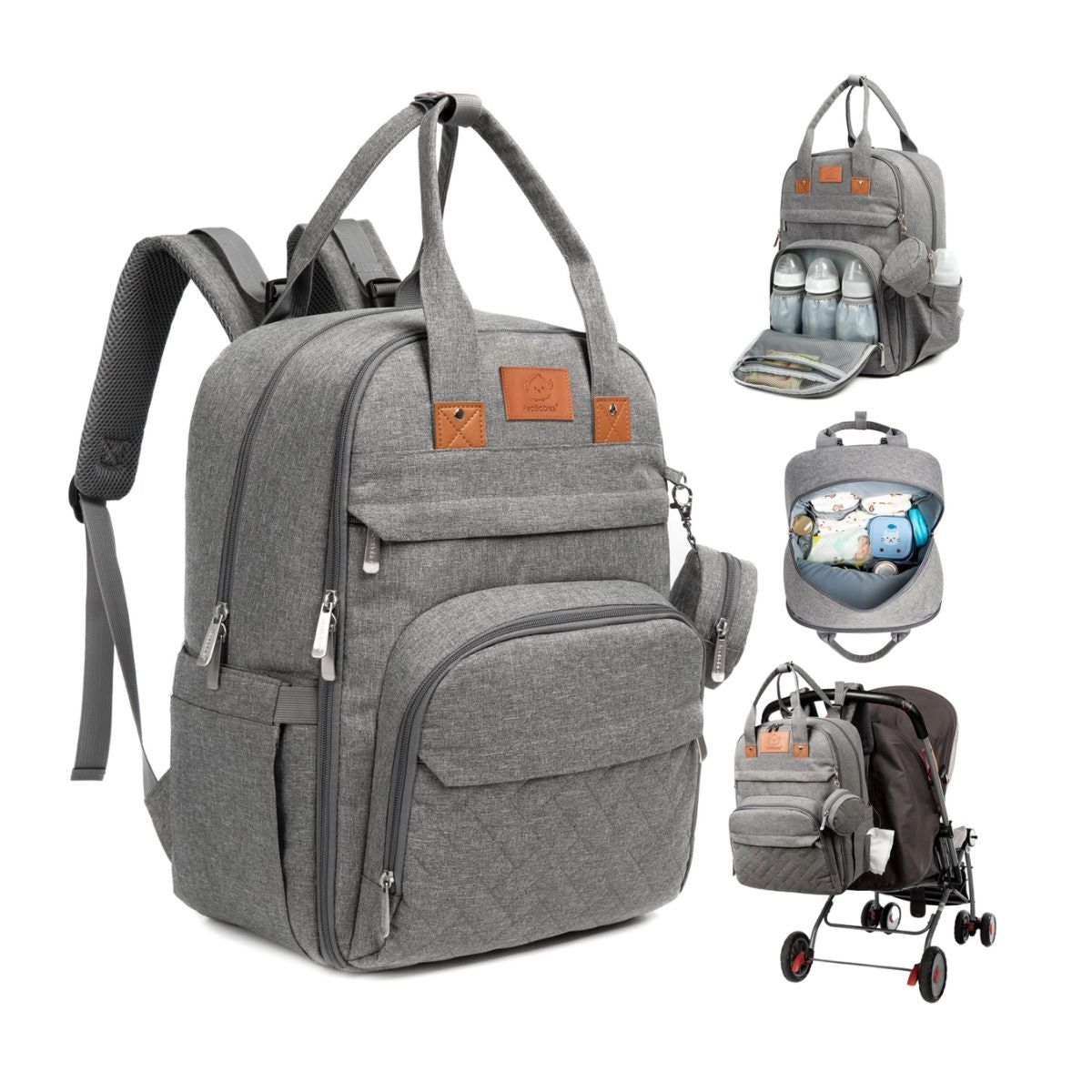 KeaBabies Rove Diaper Backpack - Classic Grey - Spacious and Practical Design