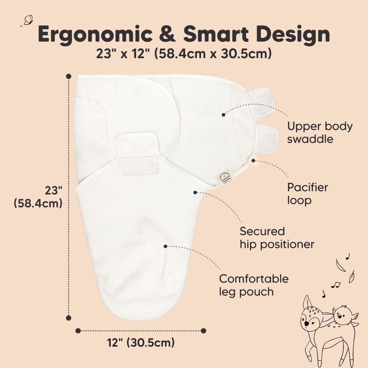 KeaBabies Soothe Swaddle Sack 3 Pack Organic Cotton 0-3M - Soft White - Ergonomic and Secure Fit