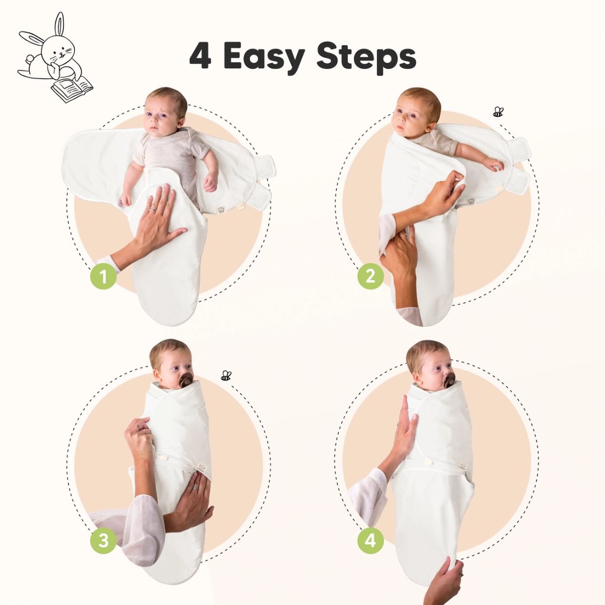 KeaBabies Soothe Swaddle Sack 3 Pack Organic Cotton 0-3M - Soft White - Soft and Safe Organic Comfort